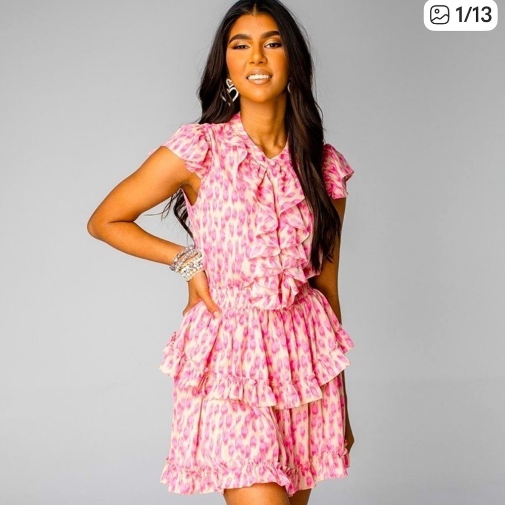 Buddy Love Astrid Ruffle Tiered‎ Pink Lady Mini Dress.